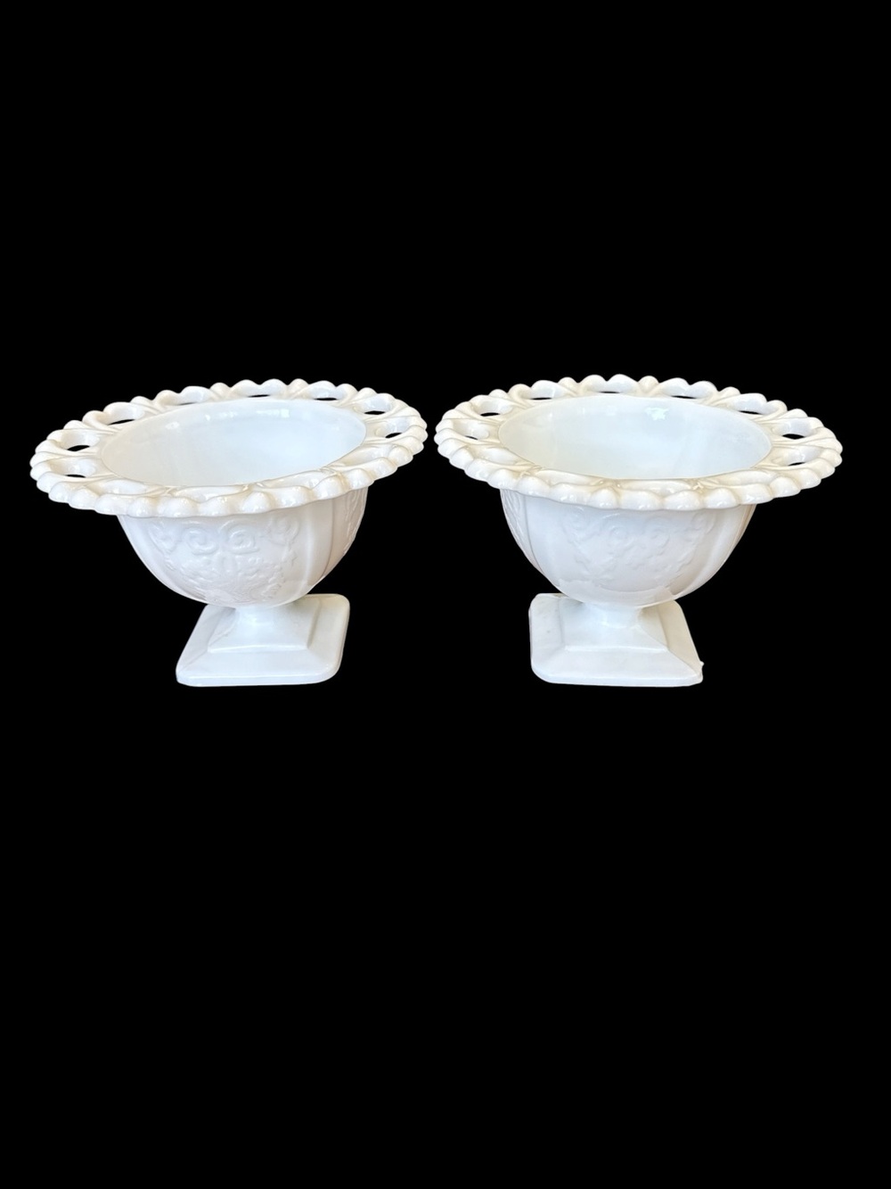 Vintage Indiana Glass Lorraine Milk Glass Pedestal Bowls - Pair